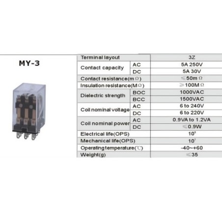 Tarpinė relė MY-3 110VDC