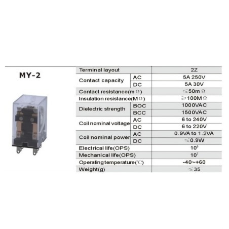 Tarpinė relė MY-2 110VDC